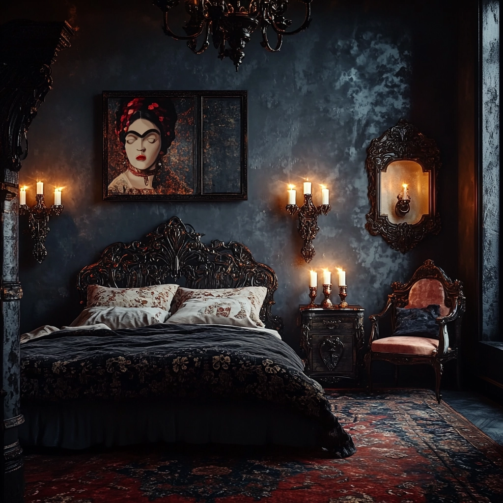 bedroom with dark grey carpet 68