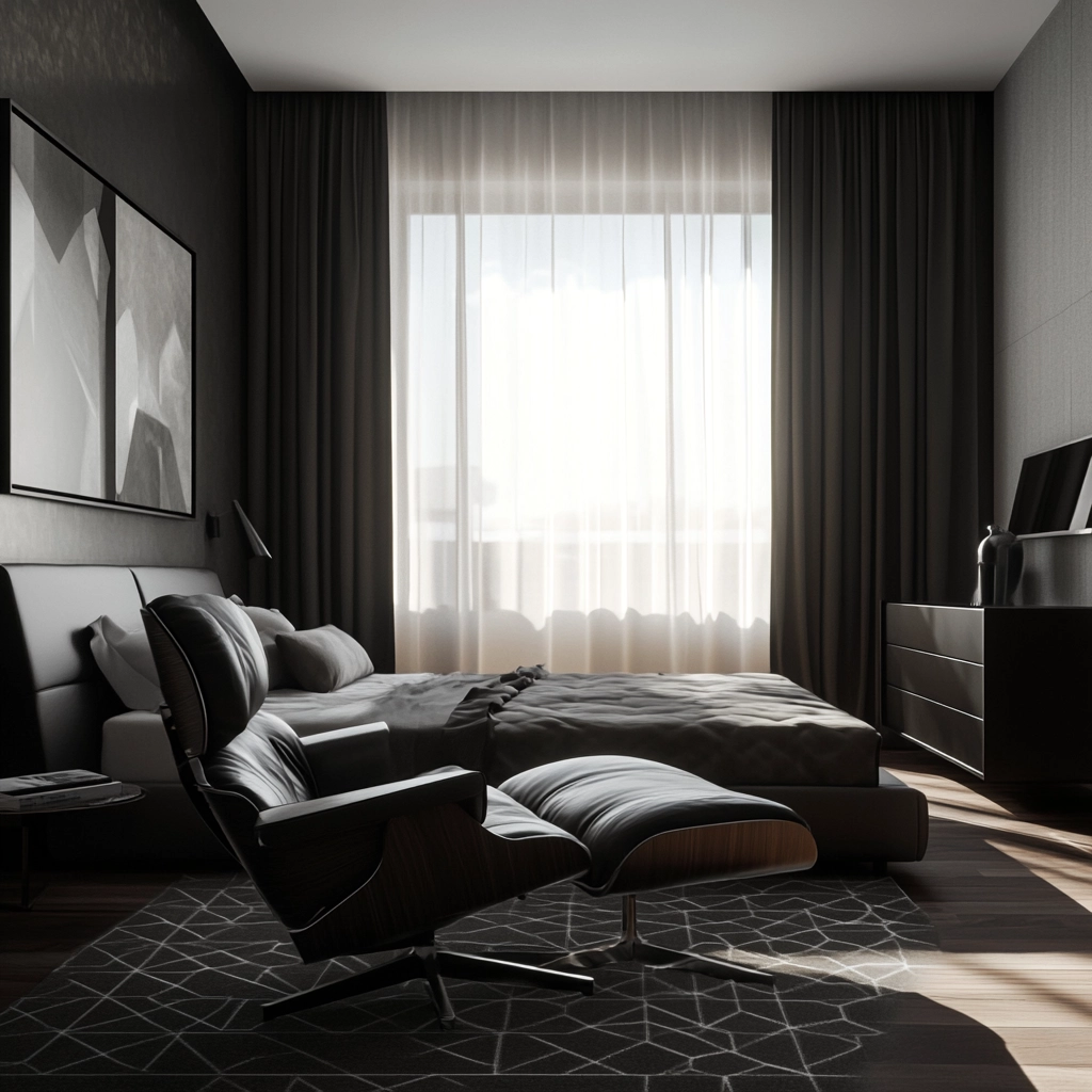 bedroom with dark grey carpet 7
