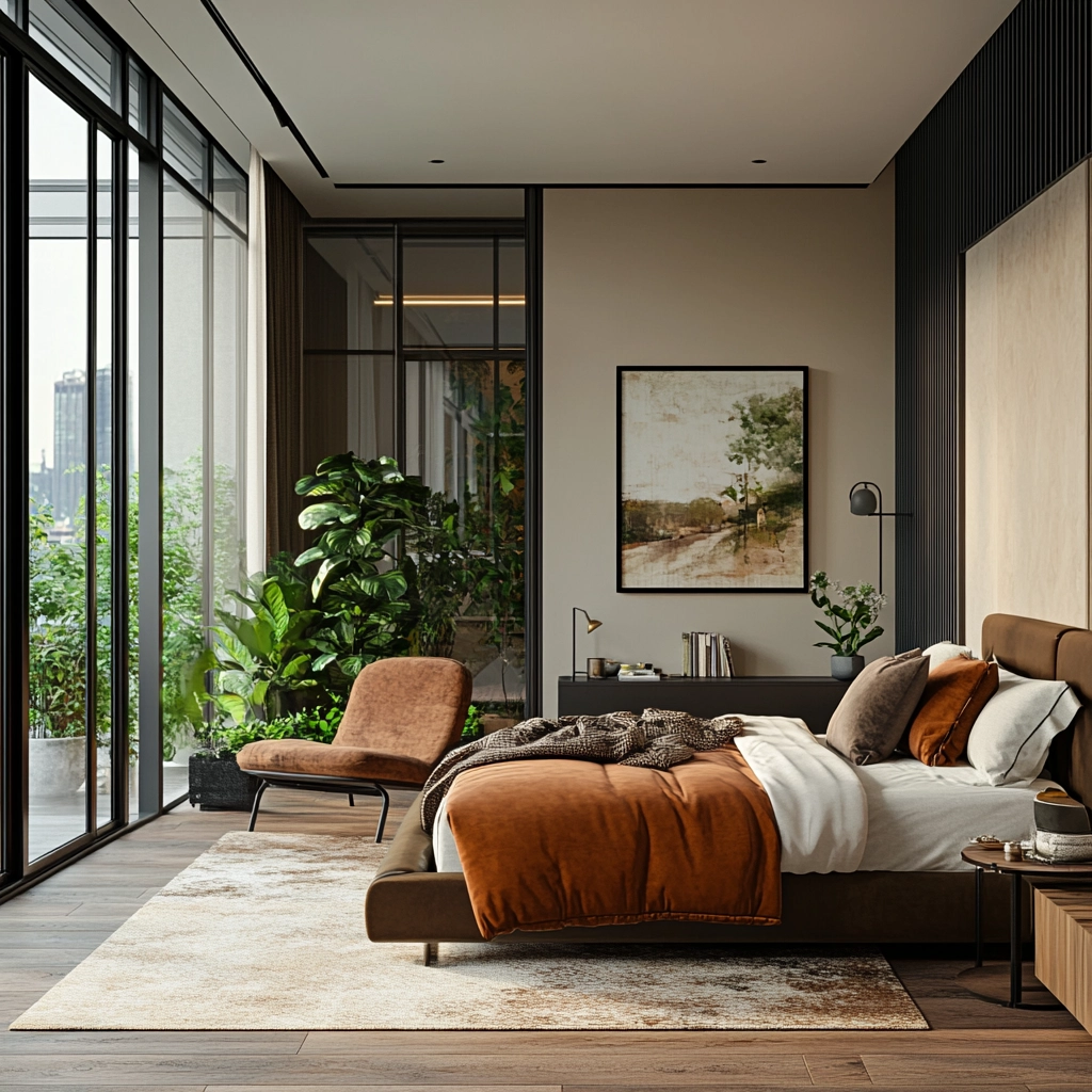 bedroom with dark grey carpet 73