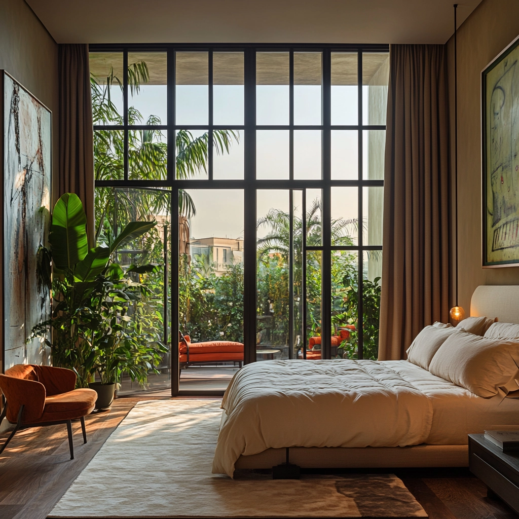 bedroom with dark grey carpet 74
