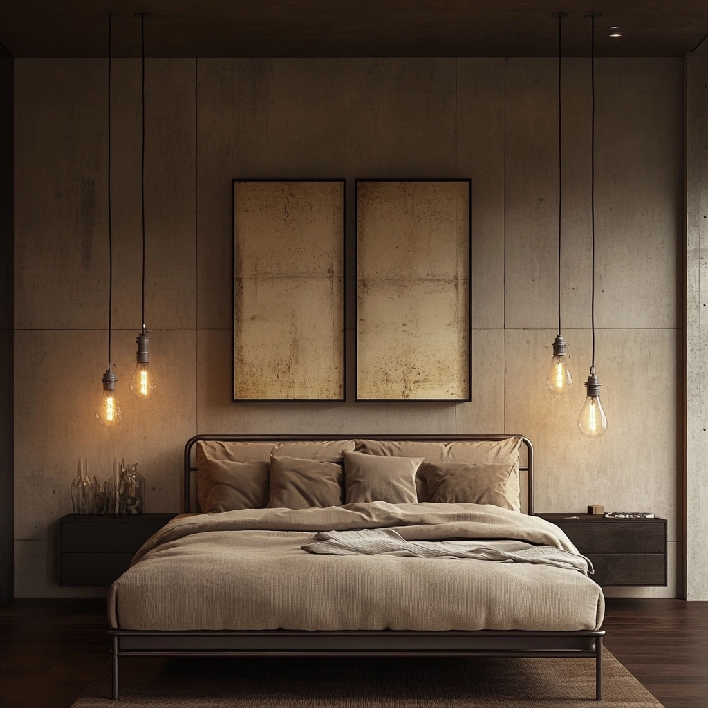 beige and dark wood bedroom 13