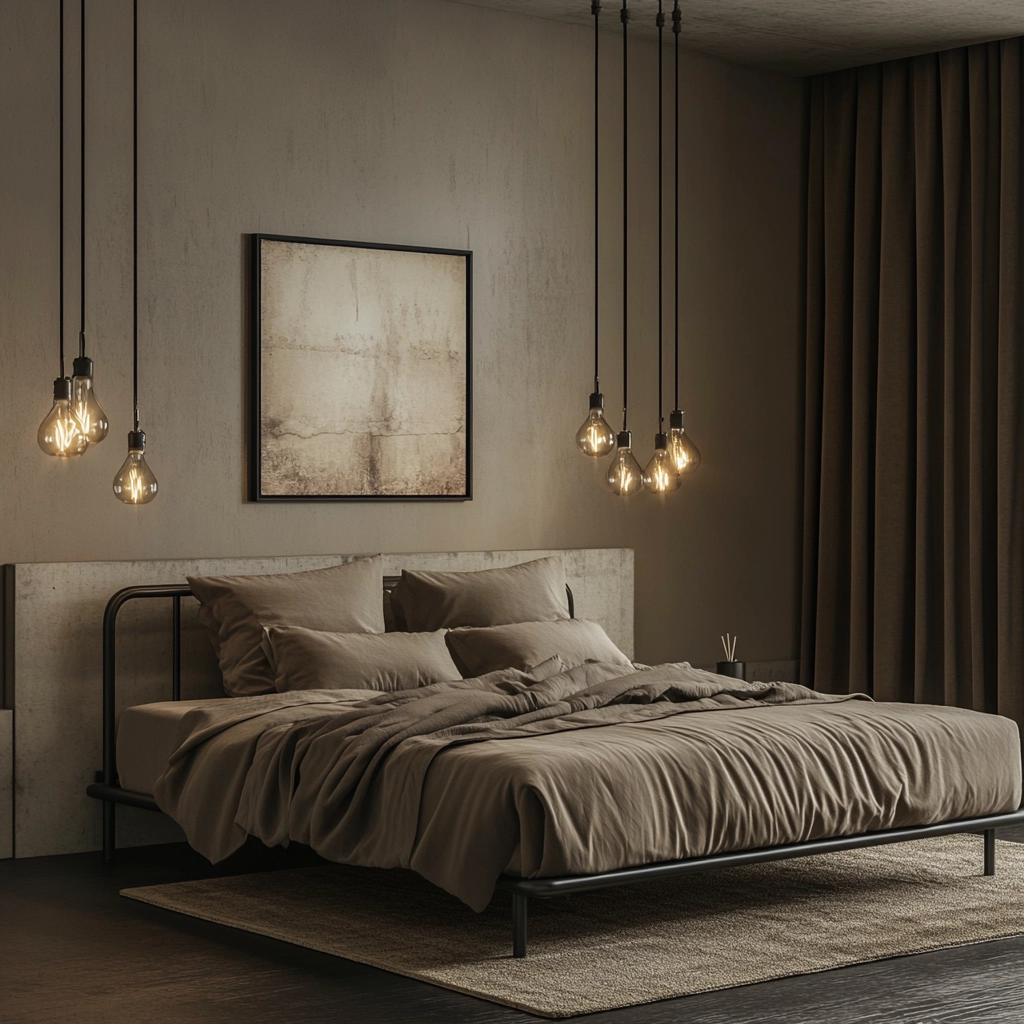 beige and dark wood bedroom 14