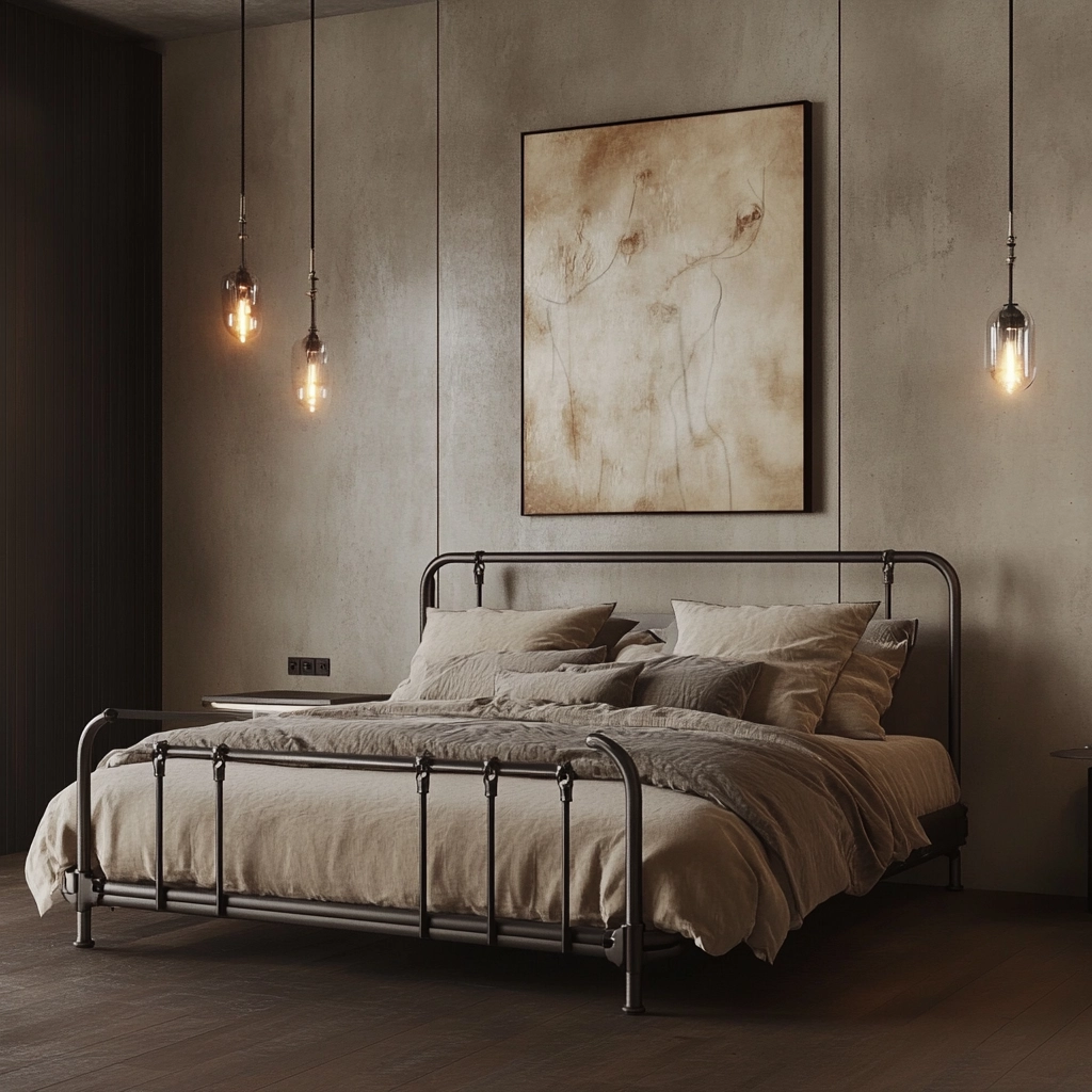 beige and dark wood bedroom 15