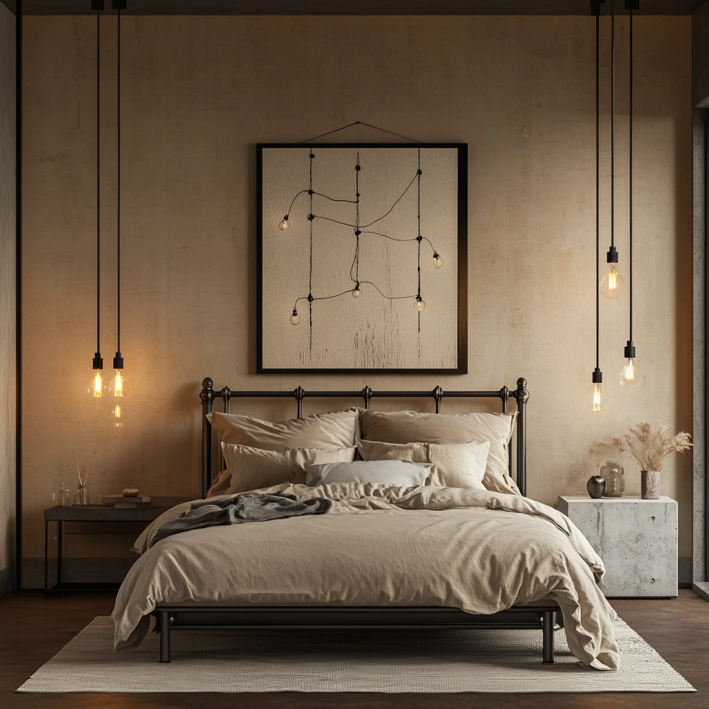 beige and dark wood bedroom 16