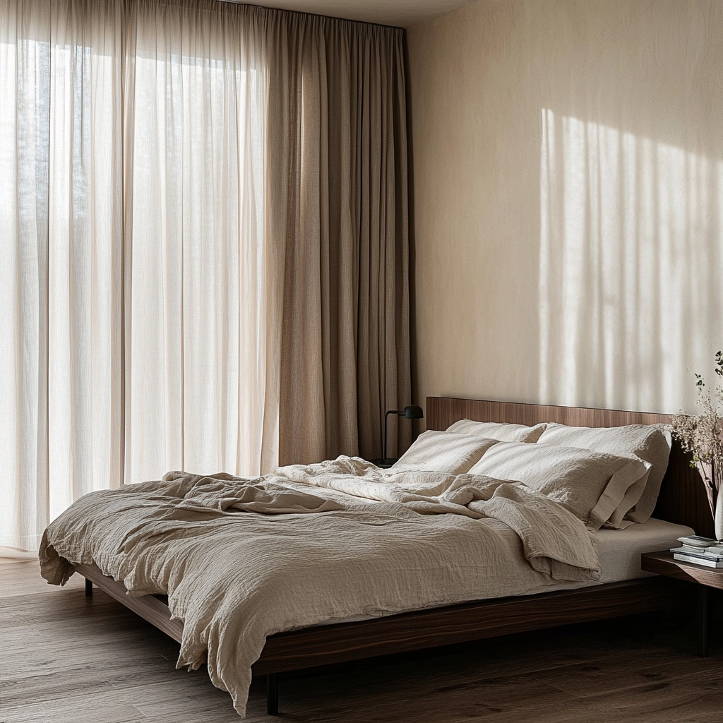 beige and dark wood bedroom 2