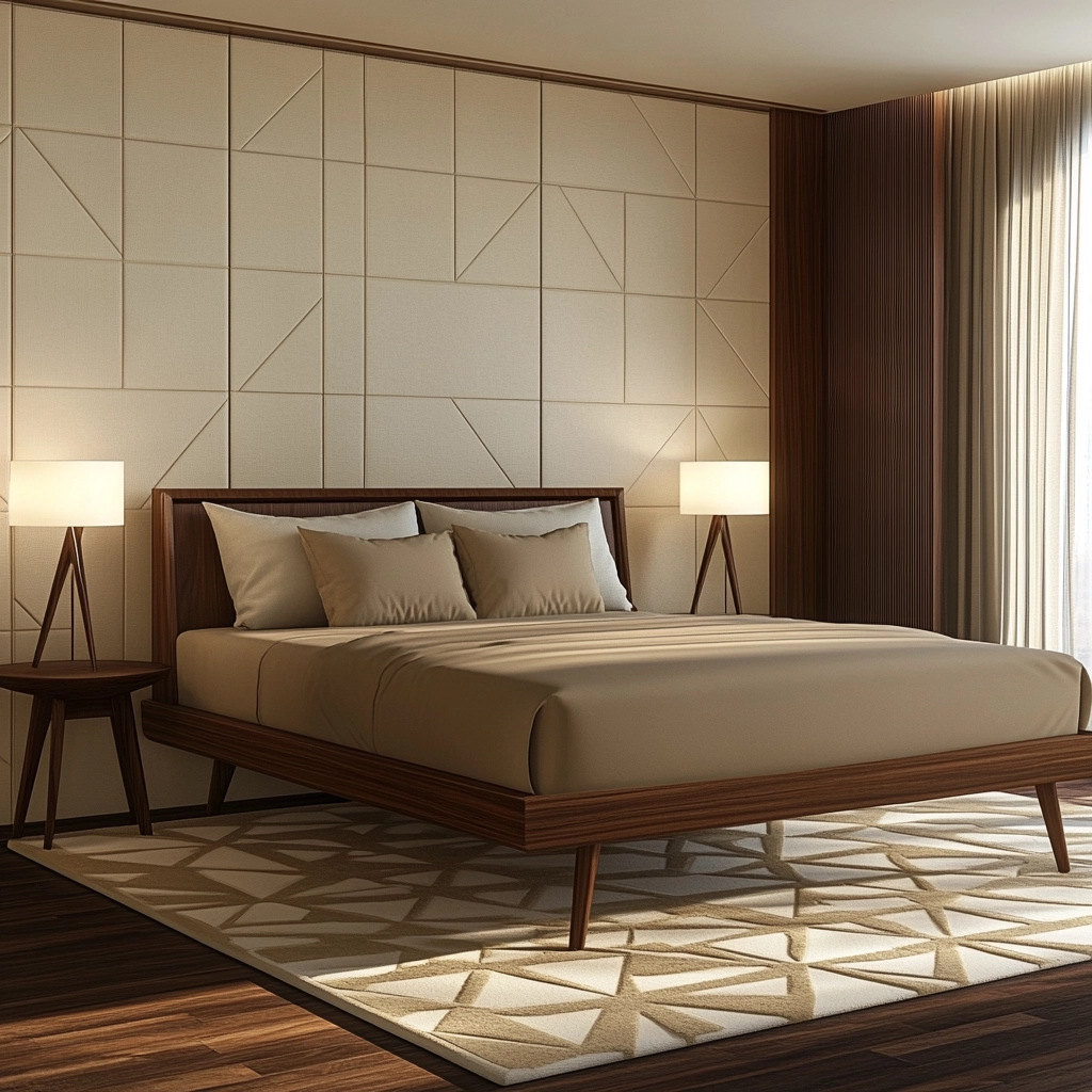beige and dark wood bedroom 21