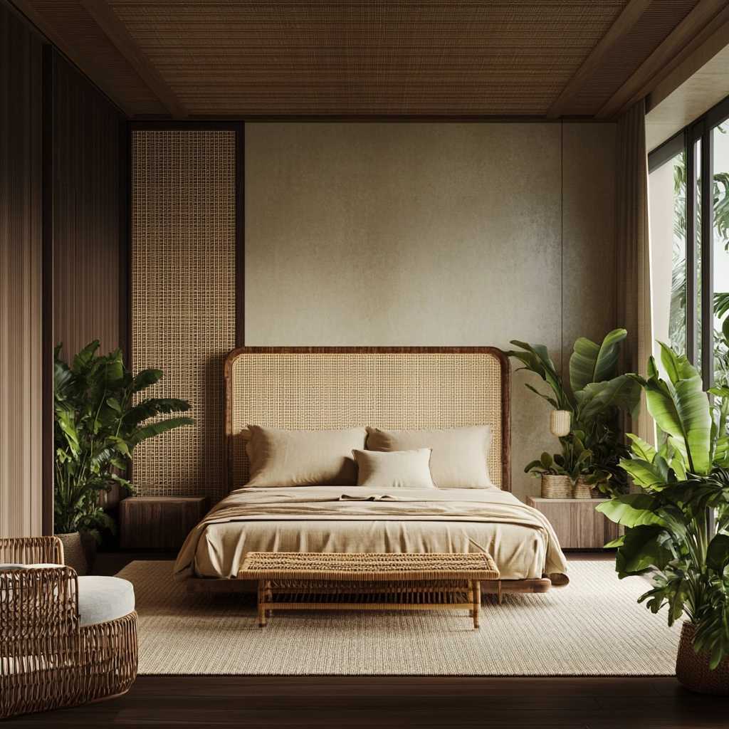 beige and dark wood bedroom 27