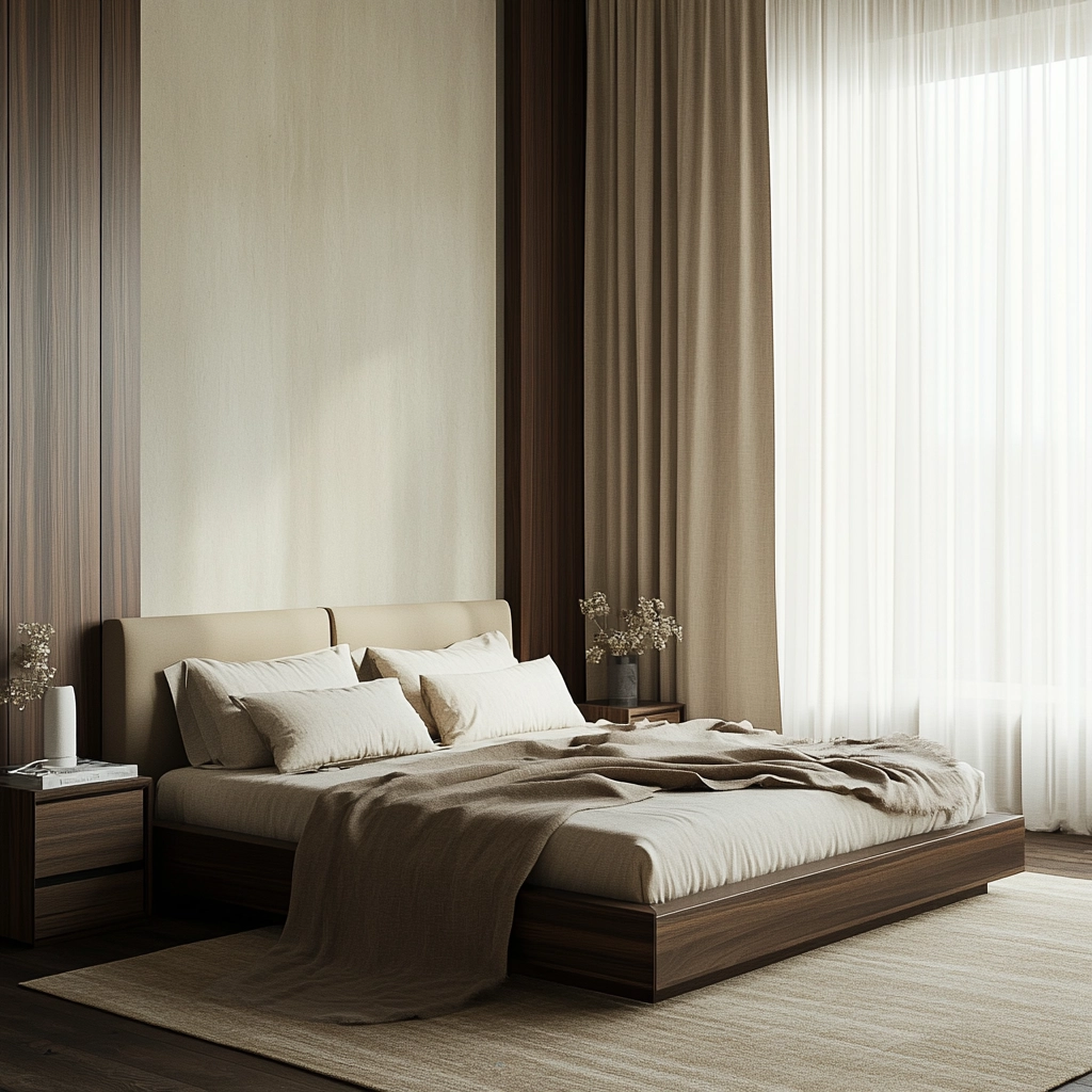 beige and dark wood bedroom 3