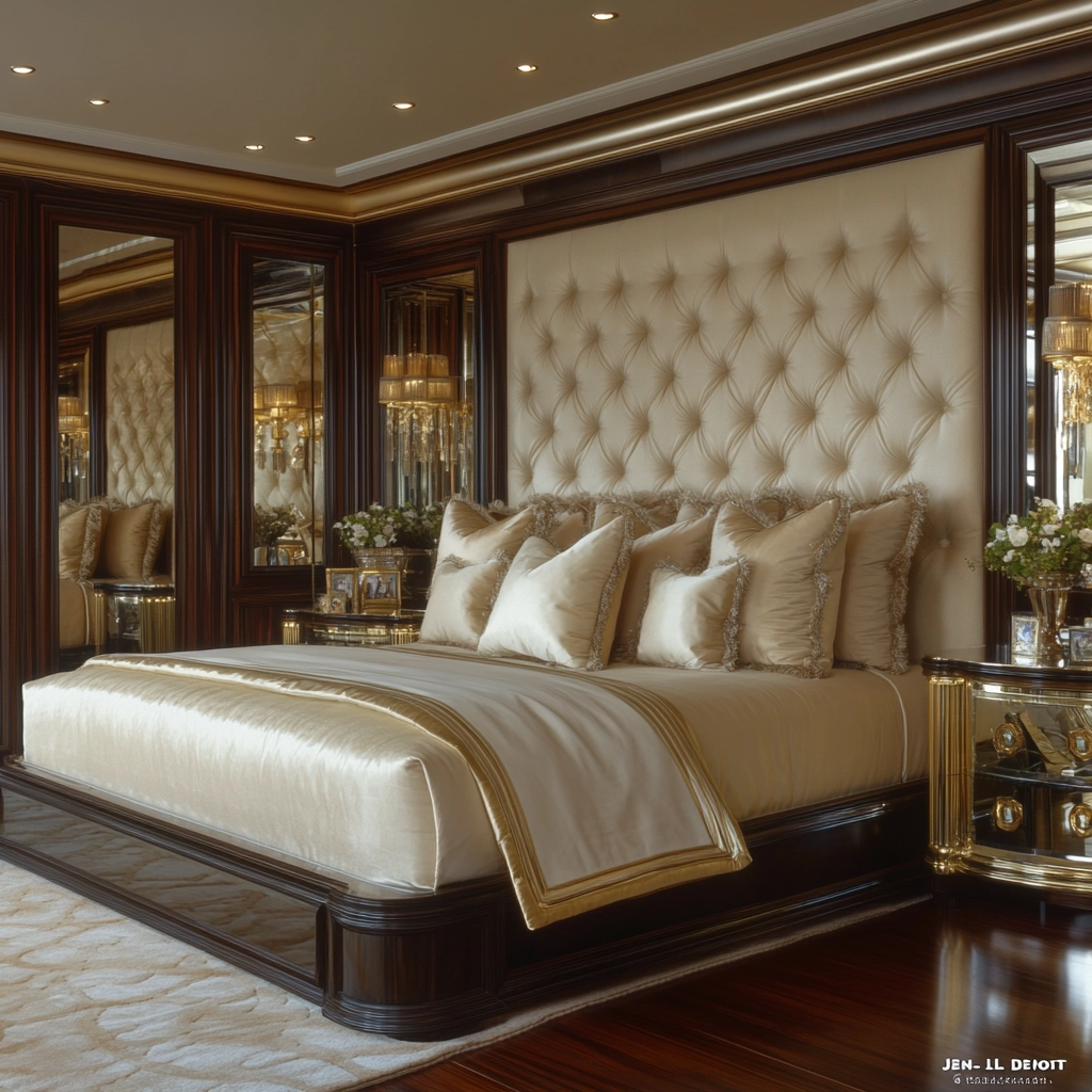 beige and dark wood bedroom 31