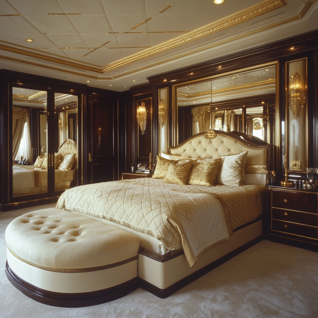 beige and dark wood bedroom 32