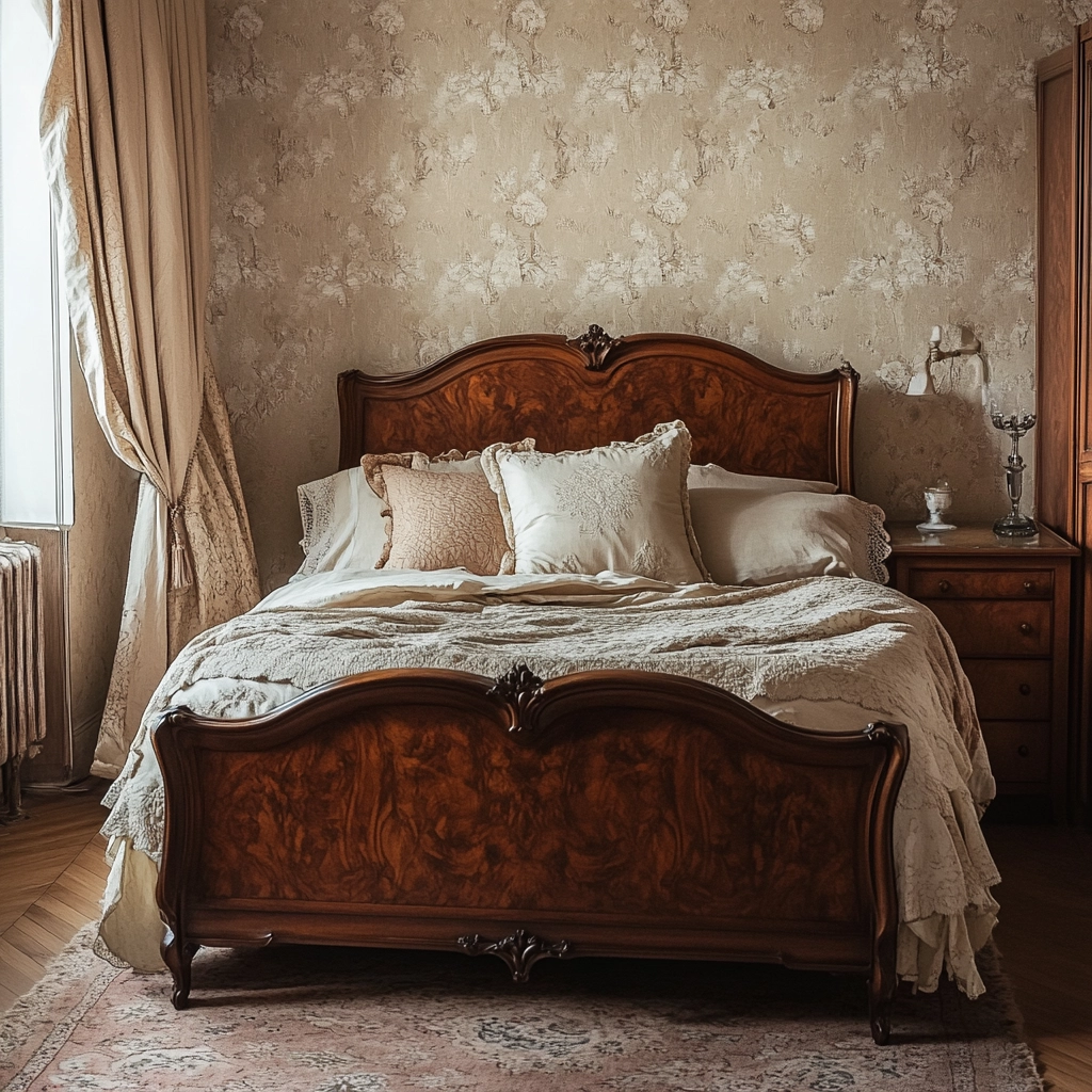 beige and dark wood bedroom 34