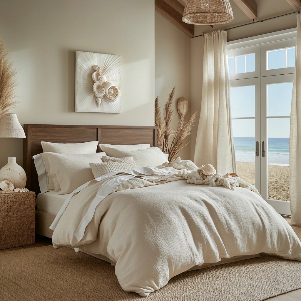 beige and dark wood bedroom 39