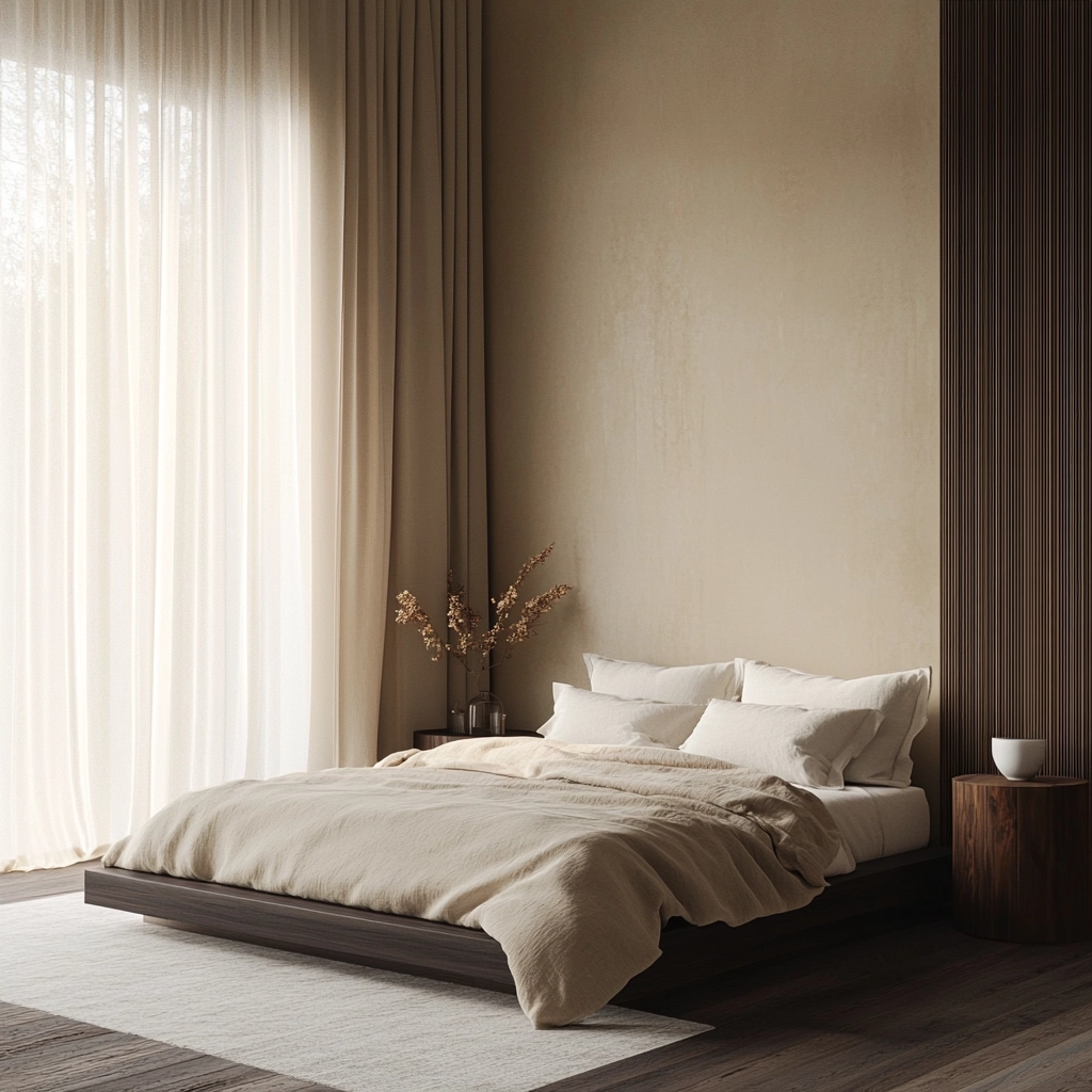 beige and dark wood bedroom 4