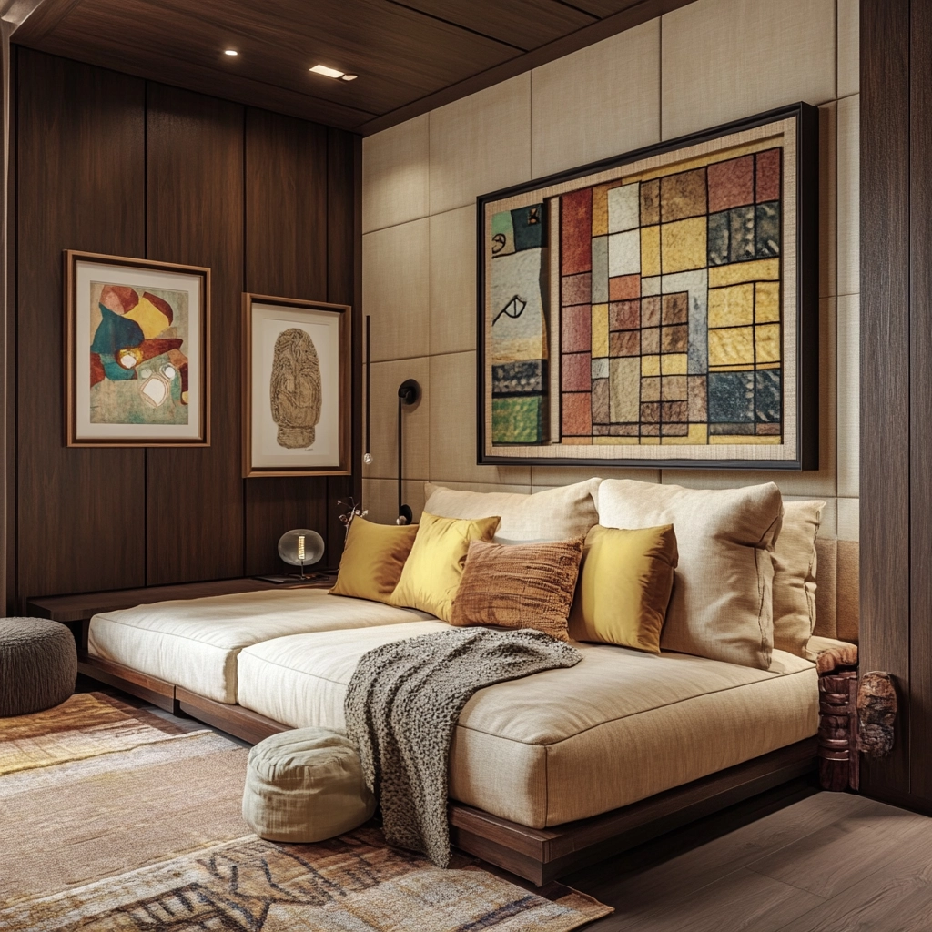 beige and dark wood bedroom 42