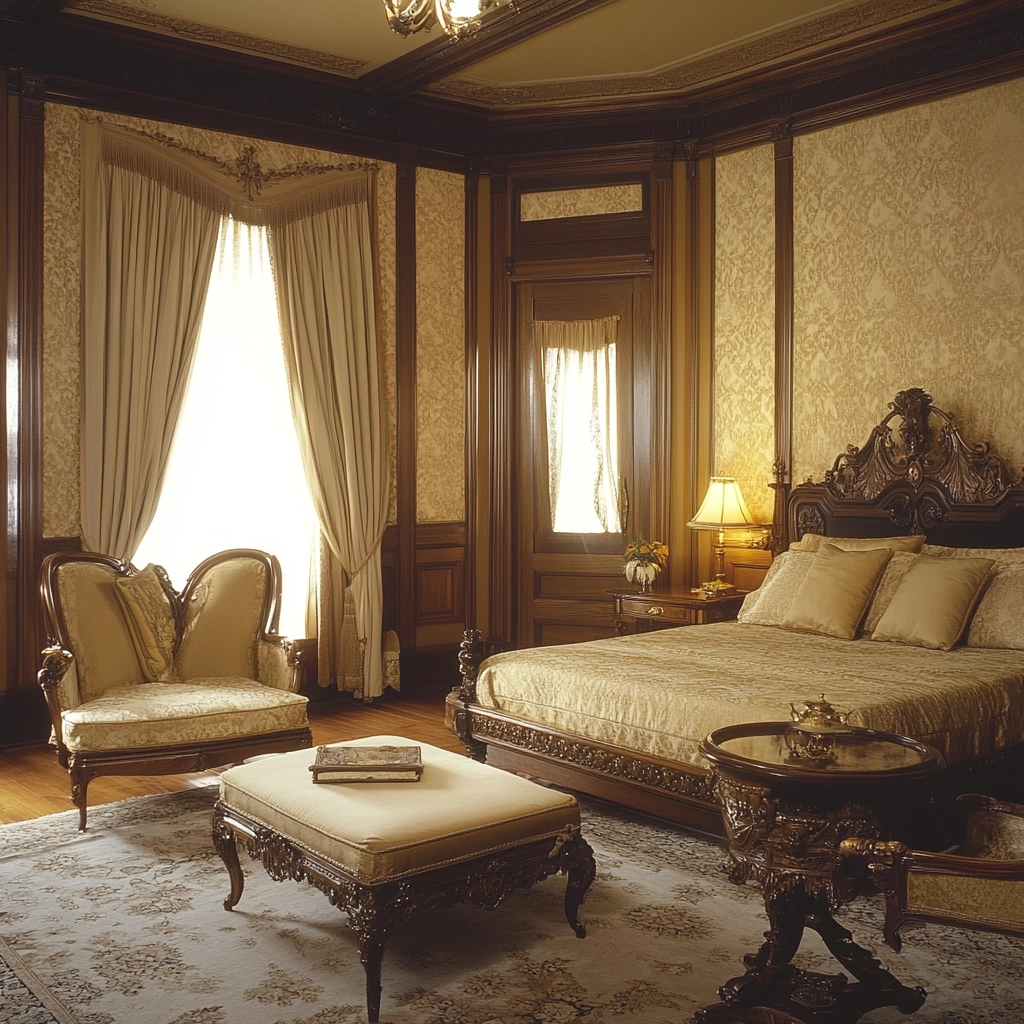 beige and dark wood bedroom 45