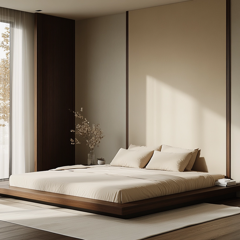 beige and dark wood bedroom 50
