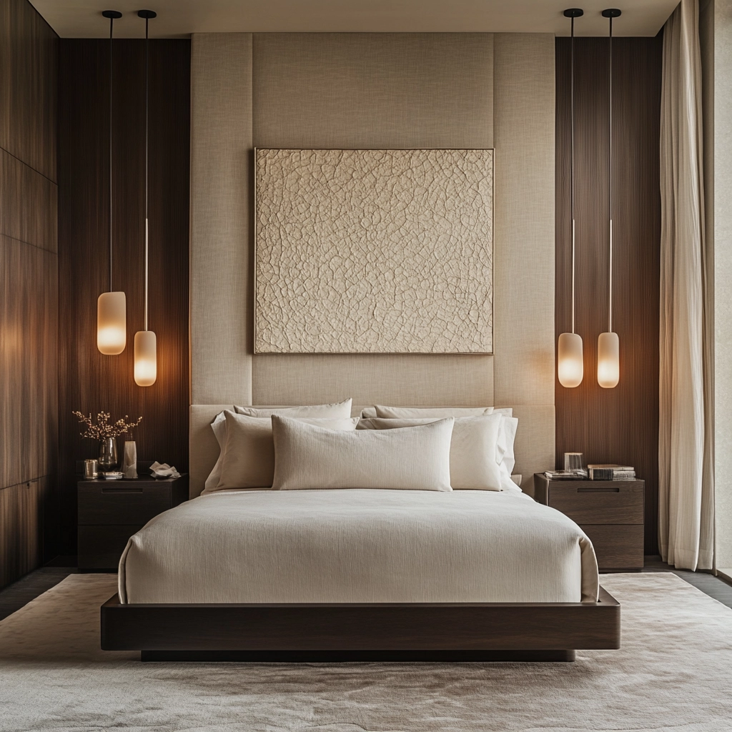 beige and dark wood bedroom 6
