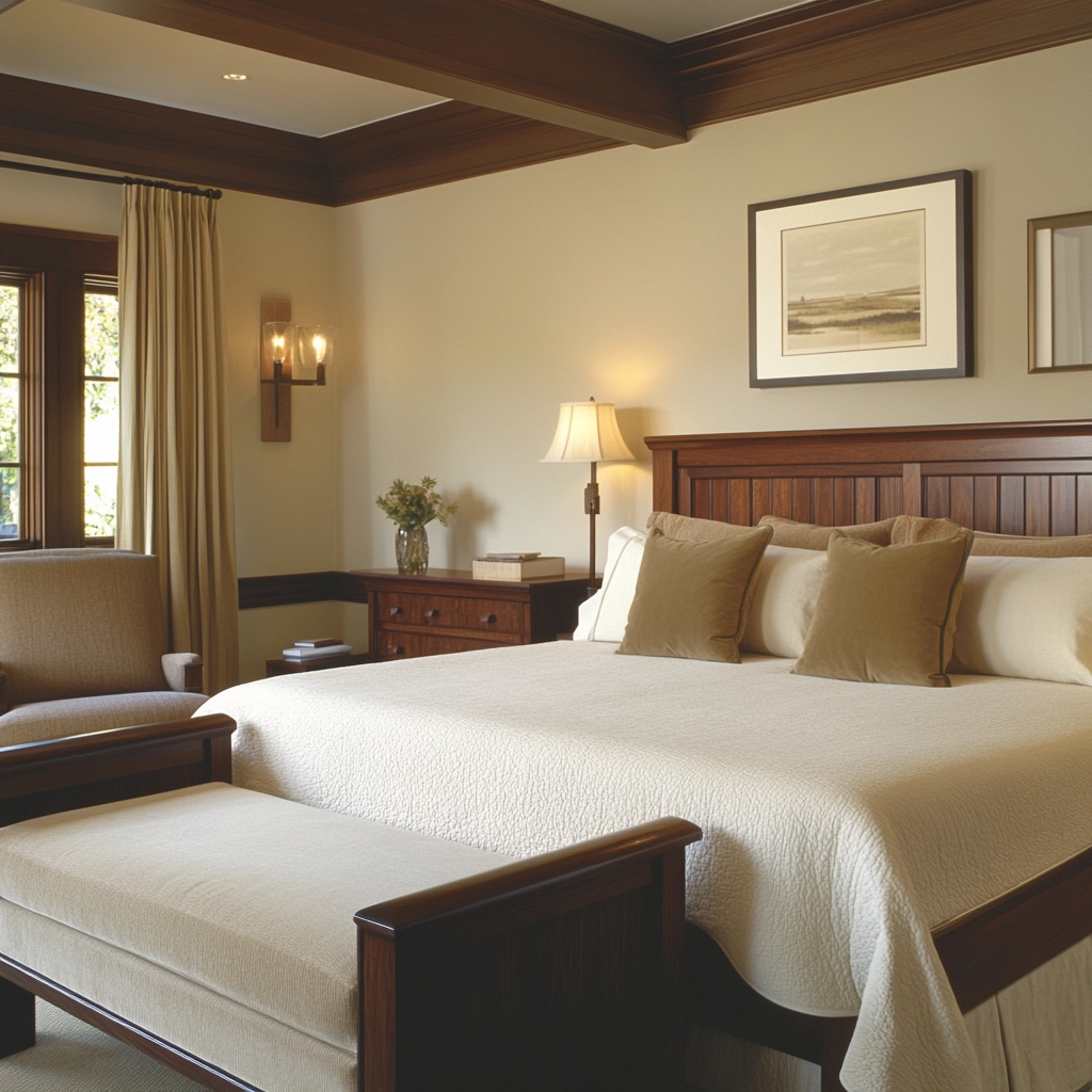 beige and dark wood bedroom 60