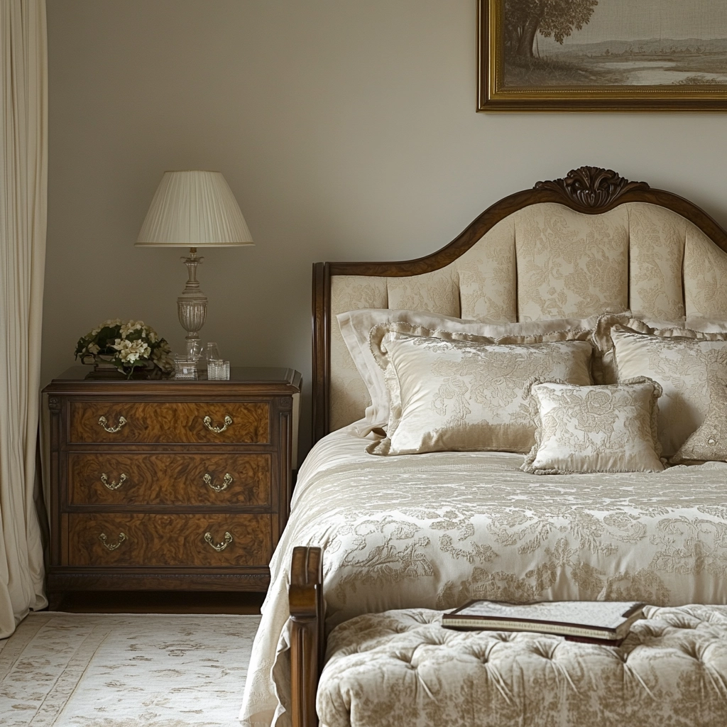 beige and dark wood bedroom 65
