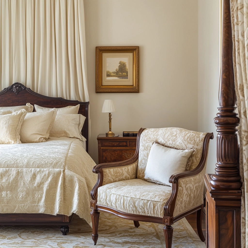 beige and dark wood bedroom 68