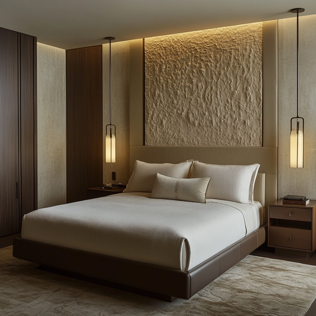 beige and dark wood bedroom 7