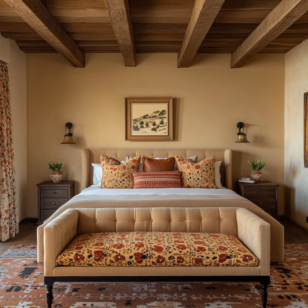 beige and dark wood bedroom 73