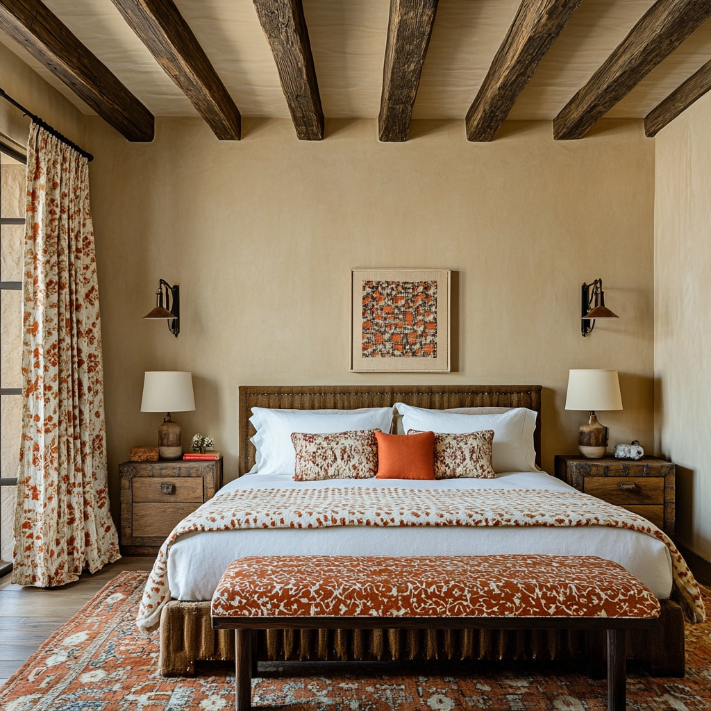 beige and dark wood bedroom 74