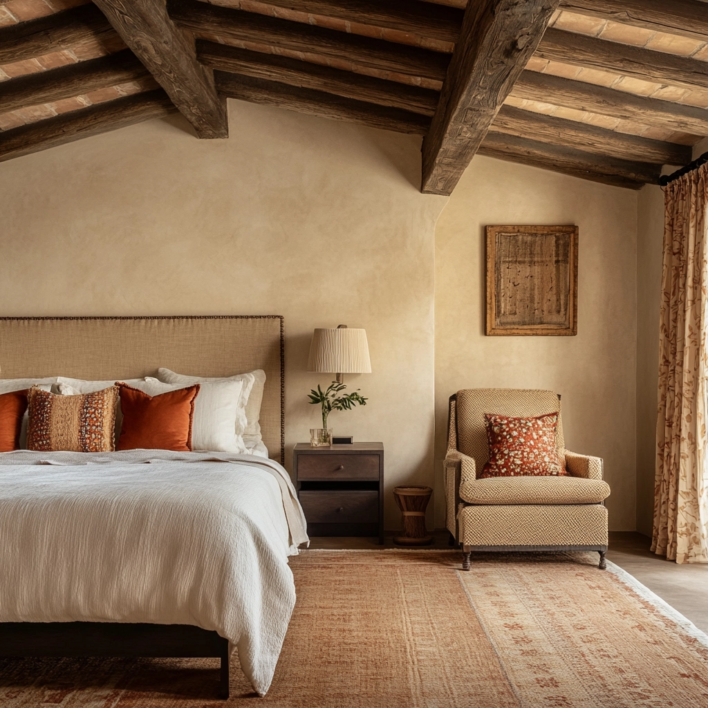 beige and dark wood bedroom 75