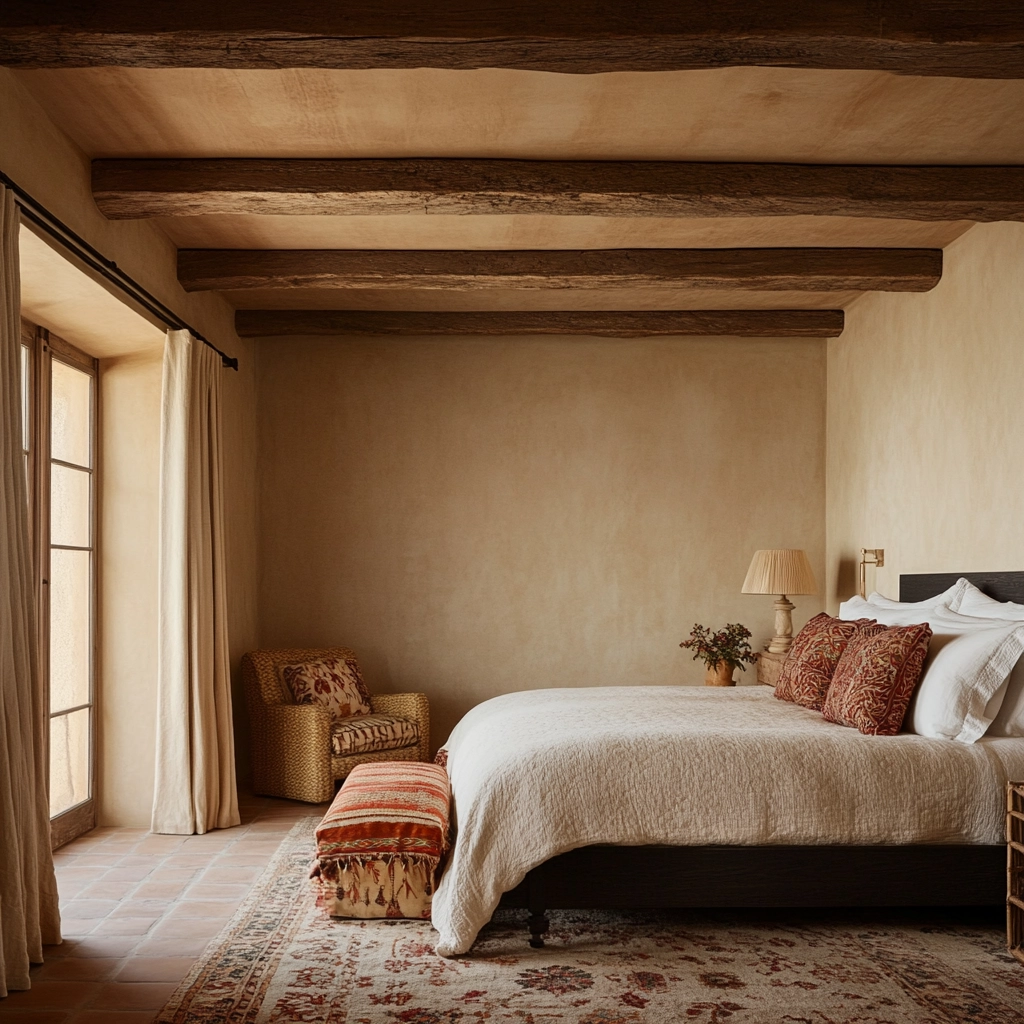 beige and dark wood bedroom 76