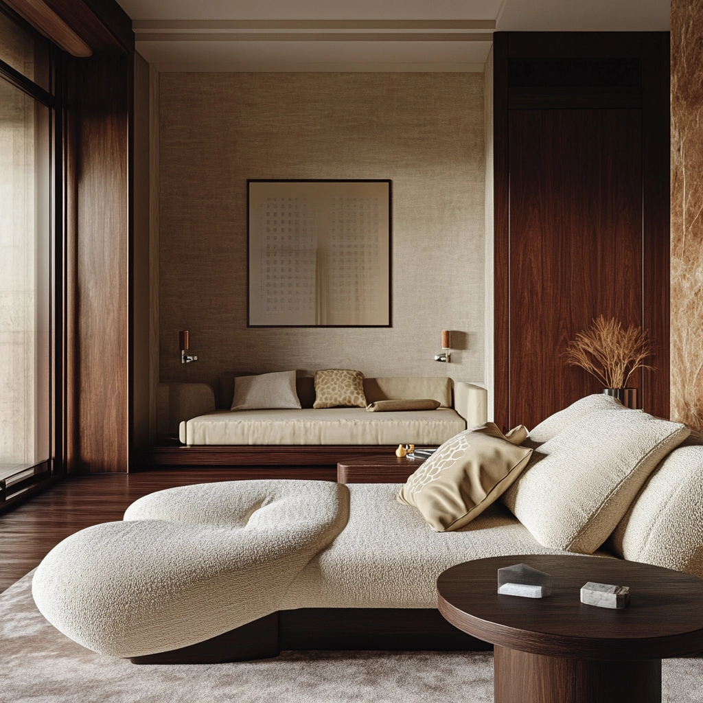 beige and dark wood bedroom 79