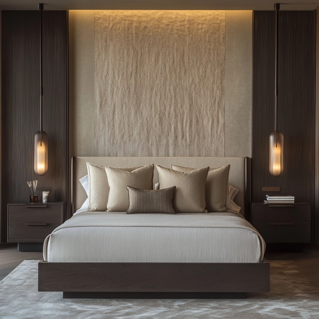 beige and dark wood bedroom 8