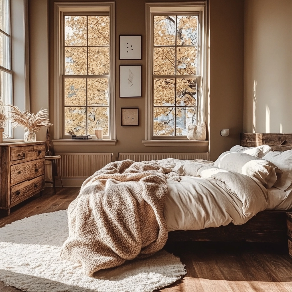 beige and dark wood bedroom 9