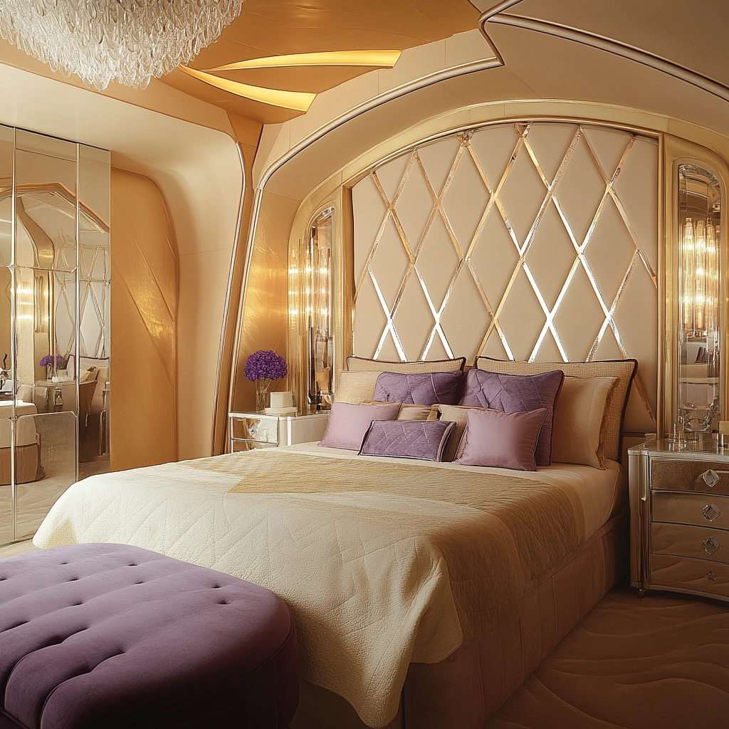 beige and lavender bedroom 16