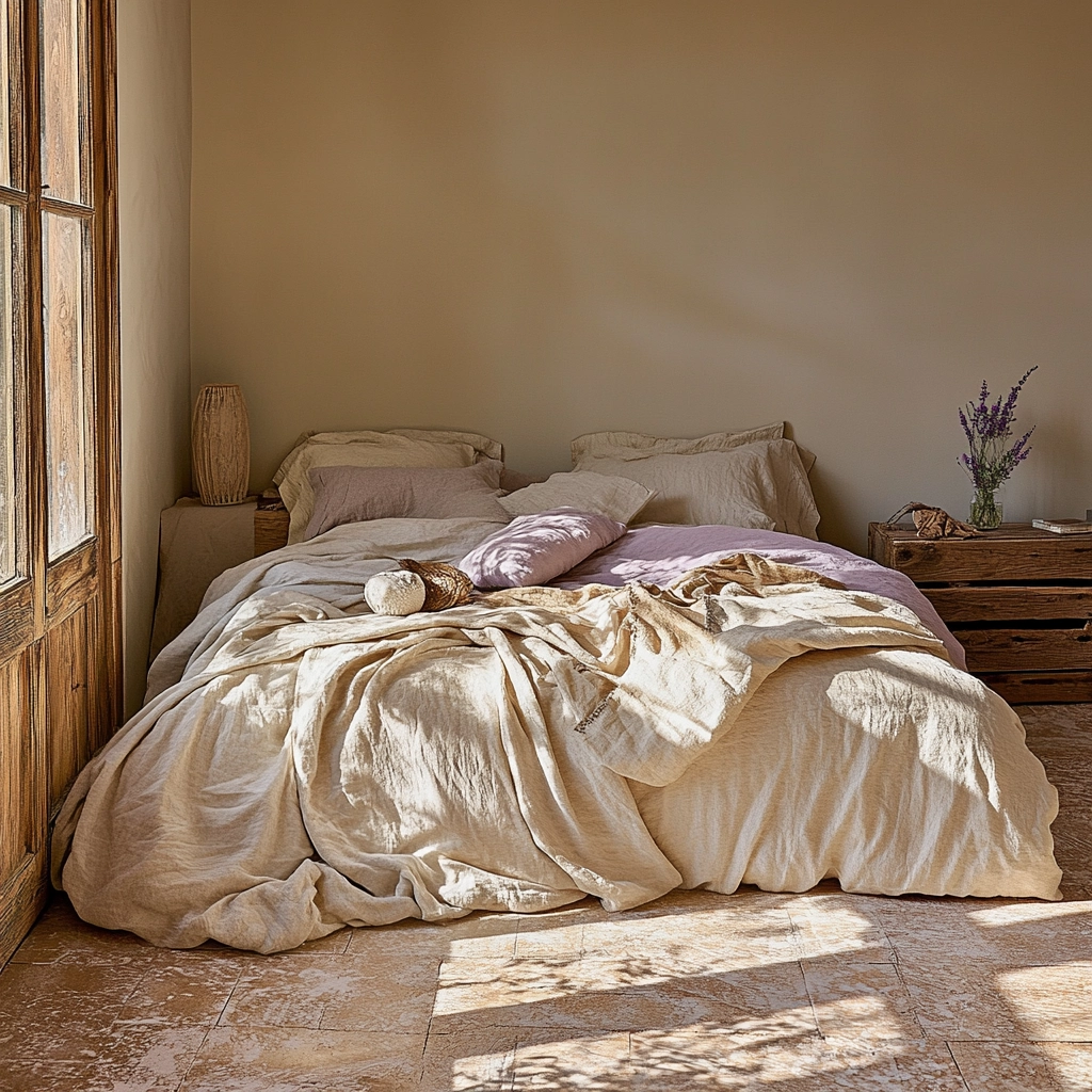 beige and lavender bedroom 18