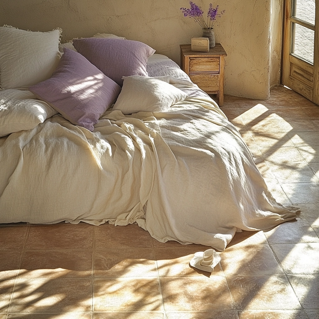 beige and lavender bedroom 19