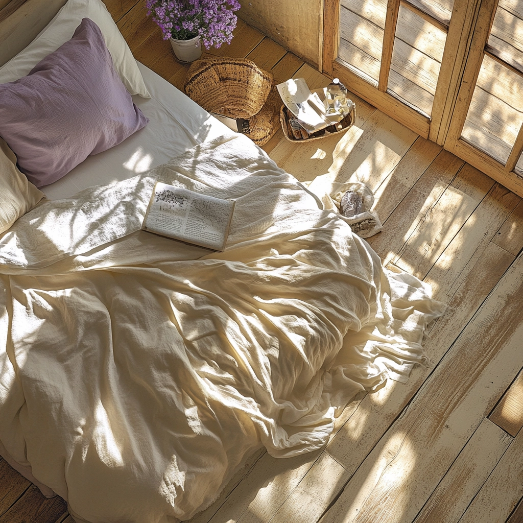 beige and lavender bedroom 20