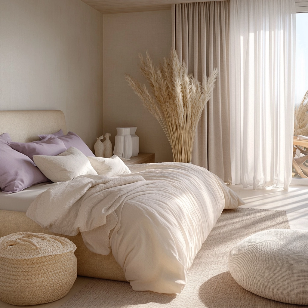 beige and lavender bedroom 29