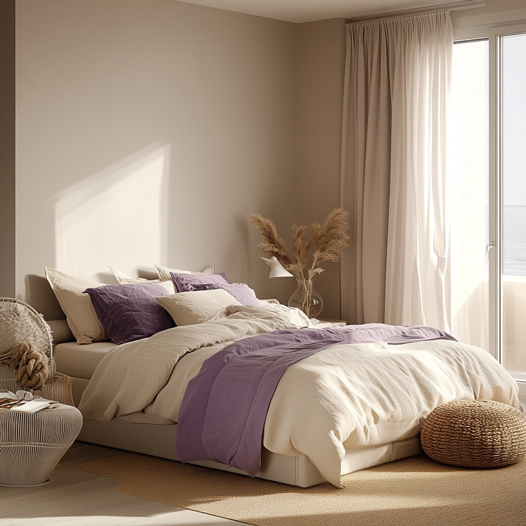 beige and lavender bedroom 30