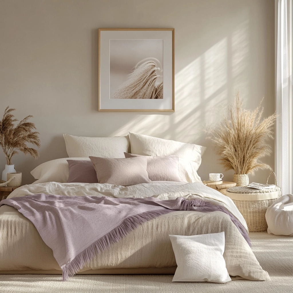 beige and lavender bedroom 31