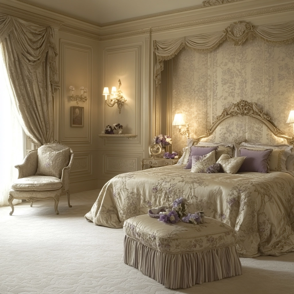 beige and lavender bedroom 34