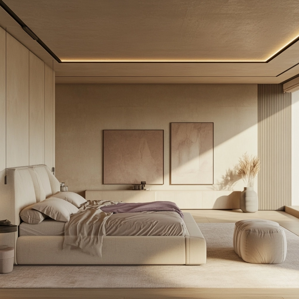 beige and lavender bedroom 37