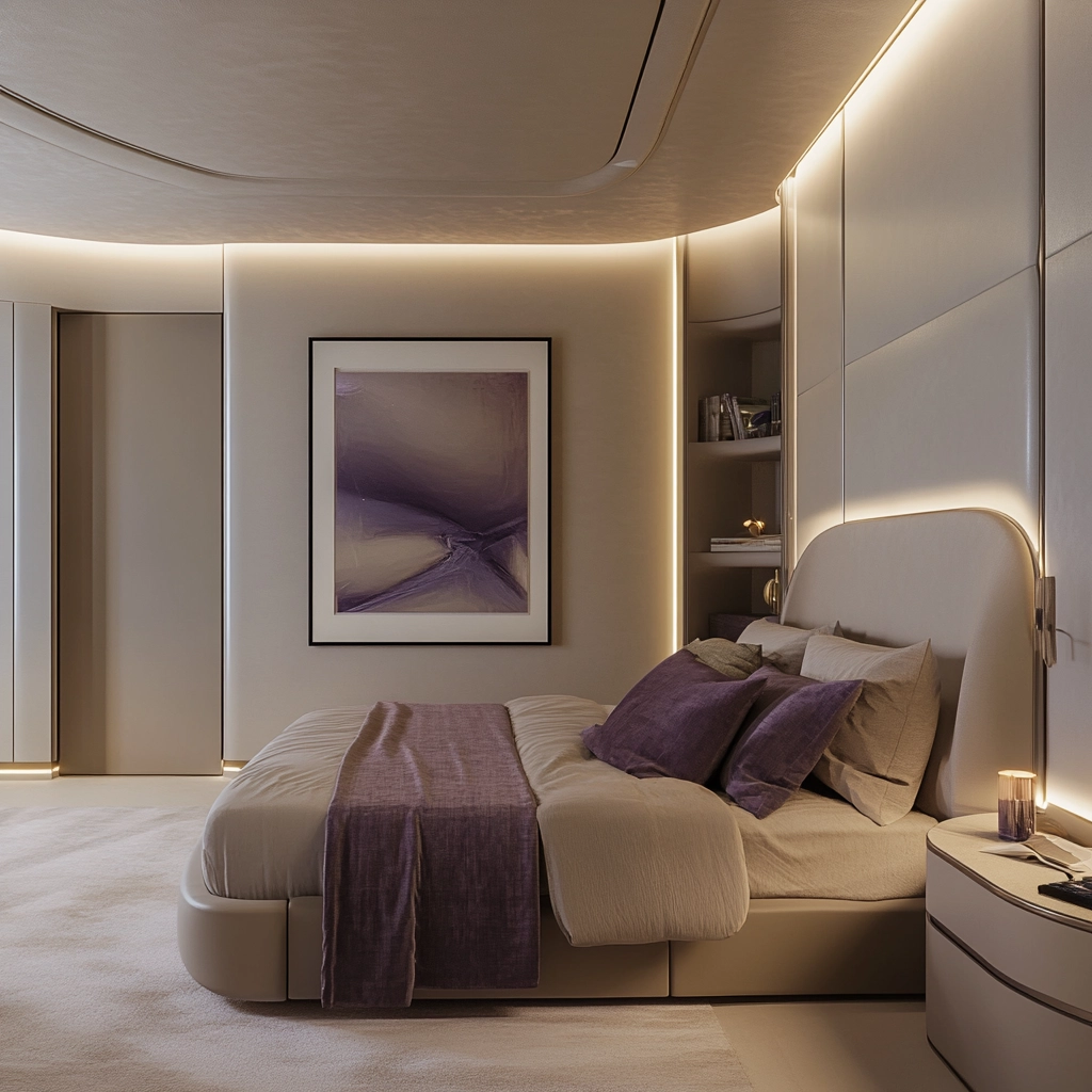 beige and lavender bedroom 38