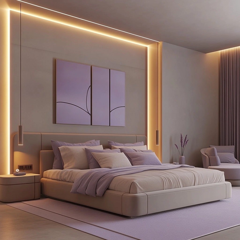 beige and lavender bedroom 39