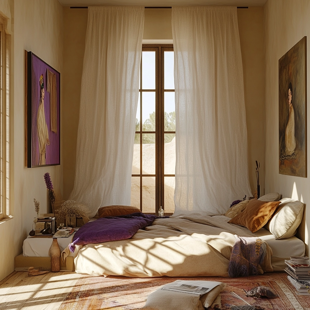 beige and lavender bedroom 43