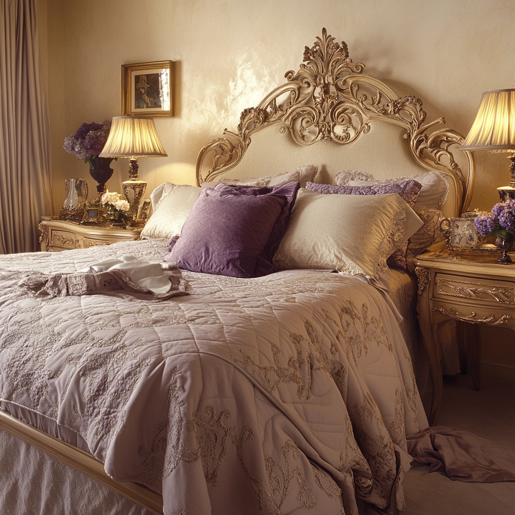 beige and lavender bedroom 46