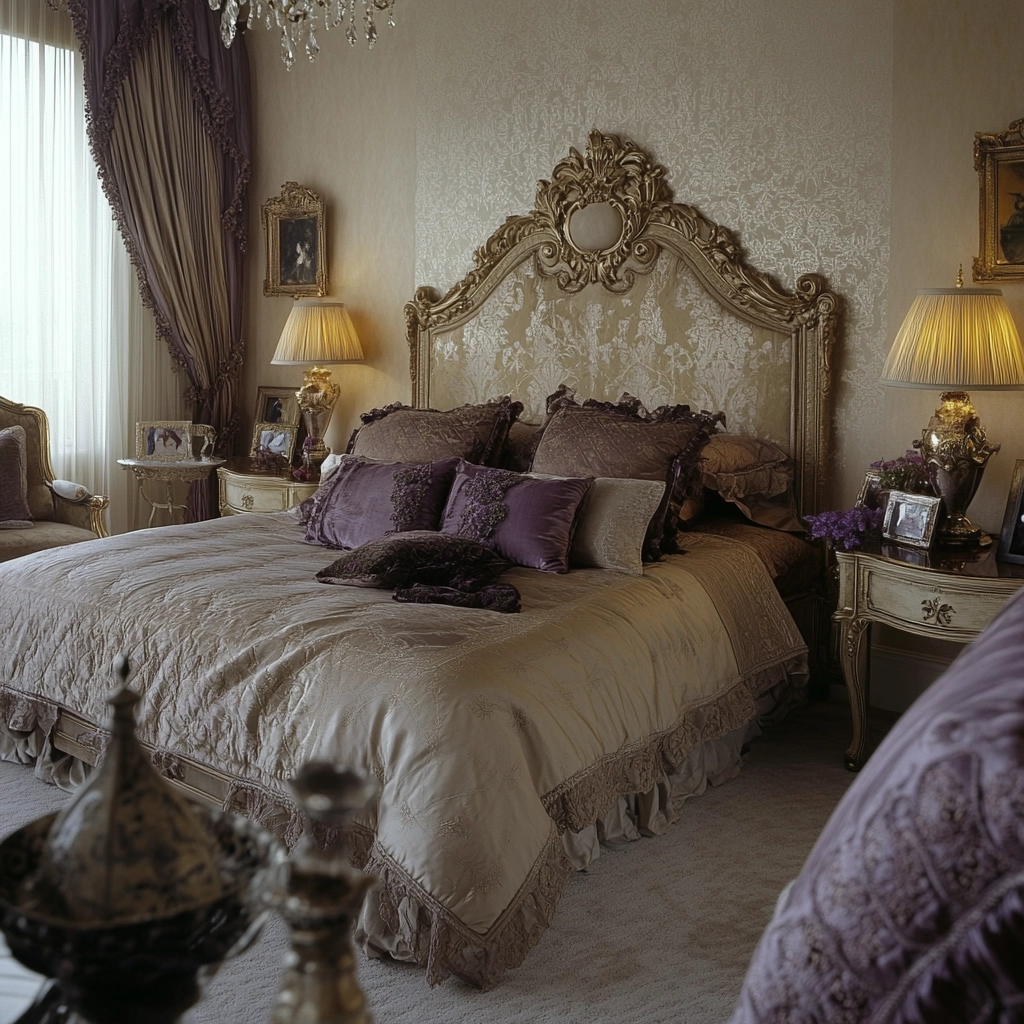 beige and lavender bedroom 47