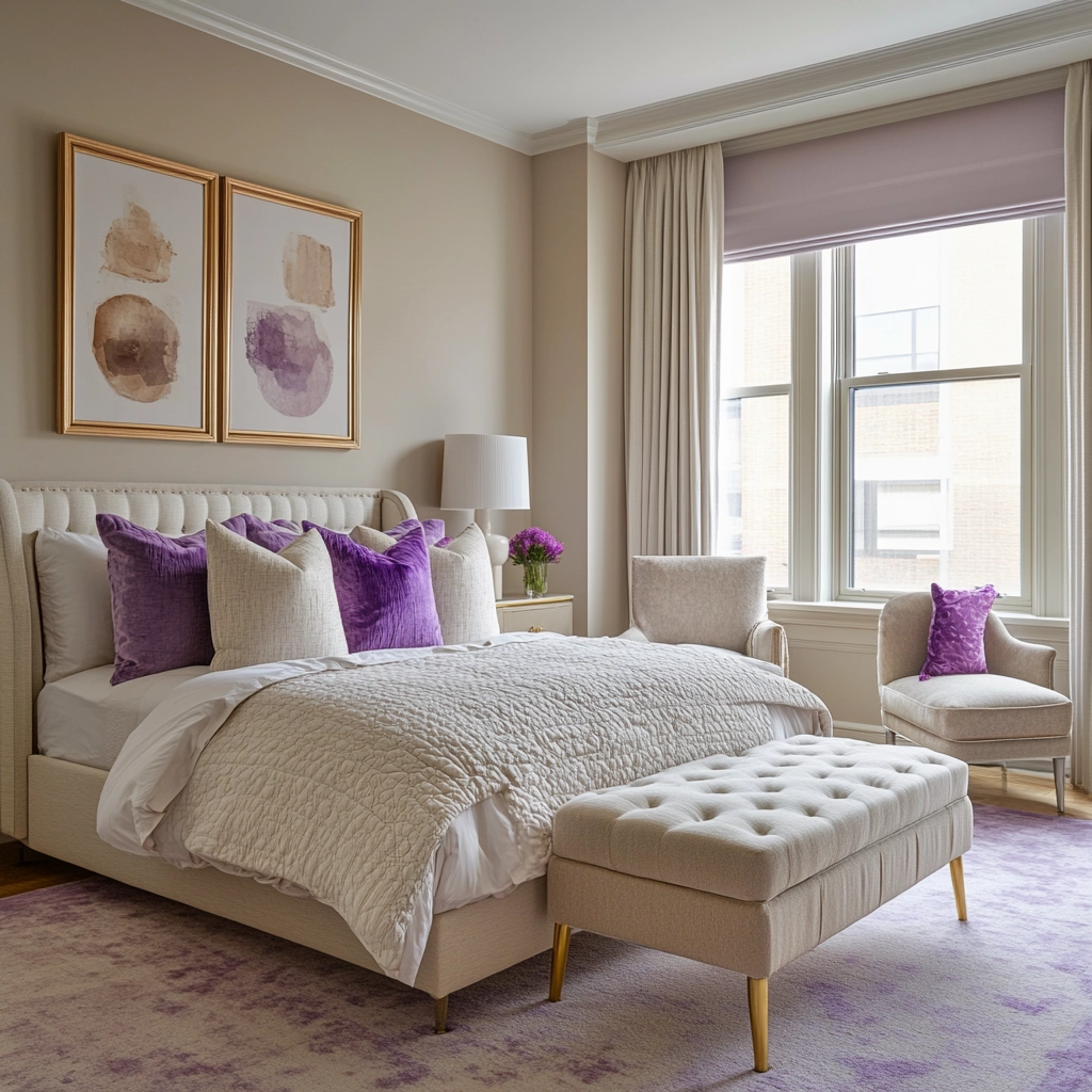 beige and lavender bedroom 49