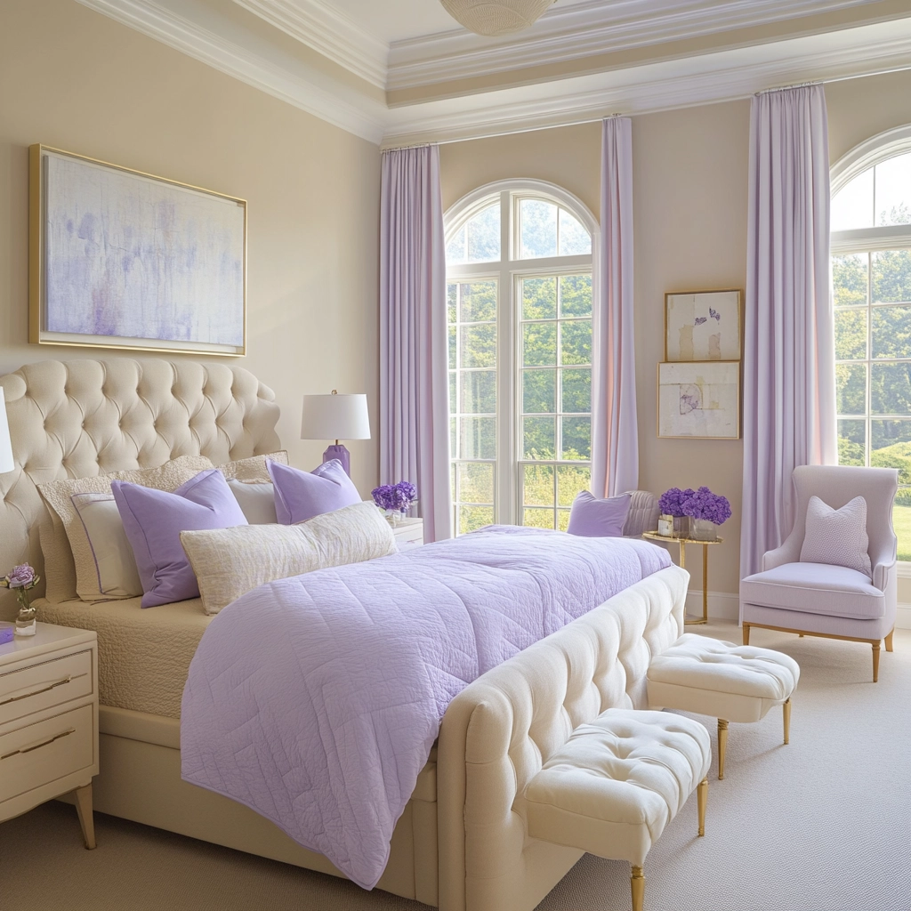 beige and lavender bedroom 52