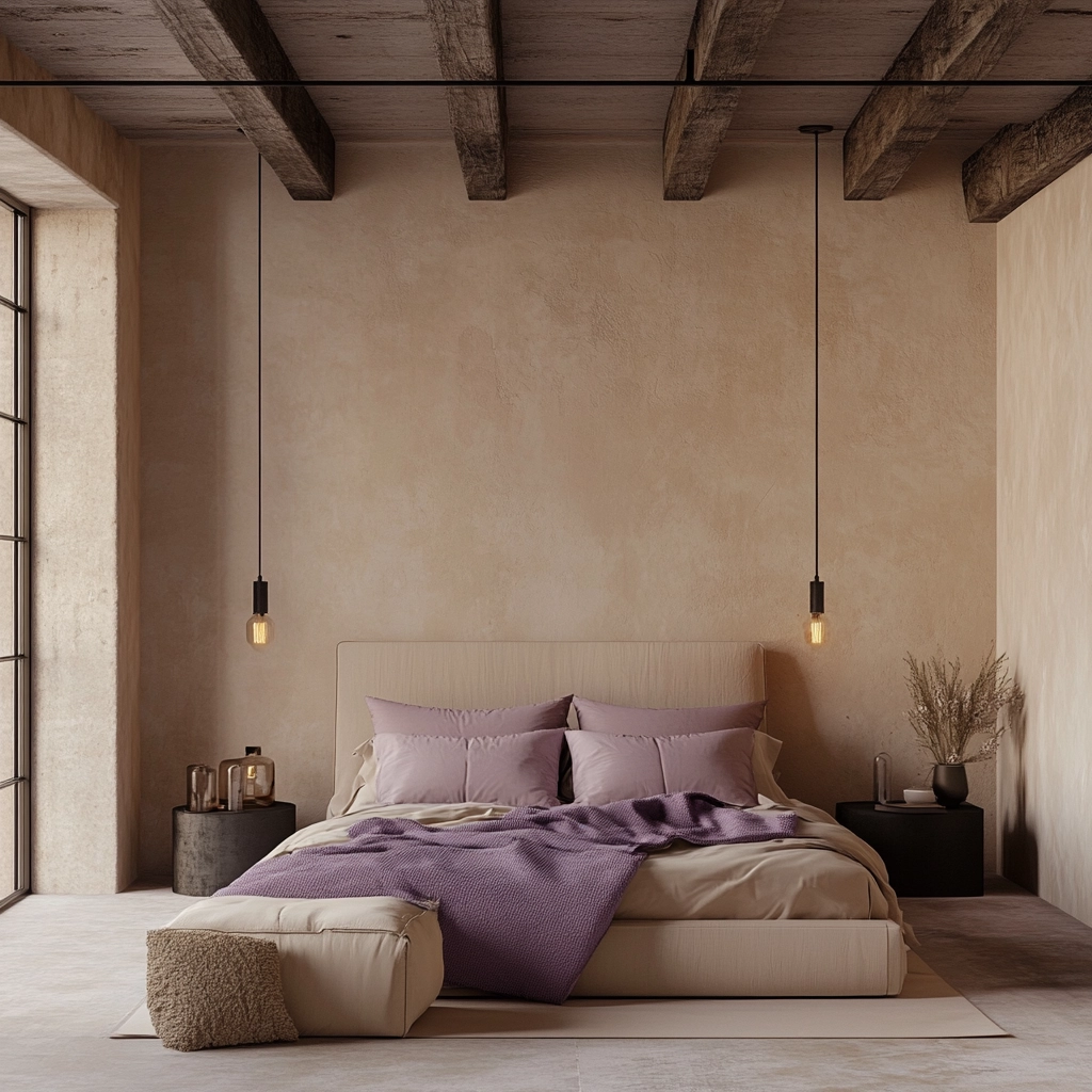 beige and lavender bedroom 53
