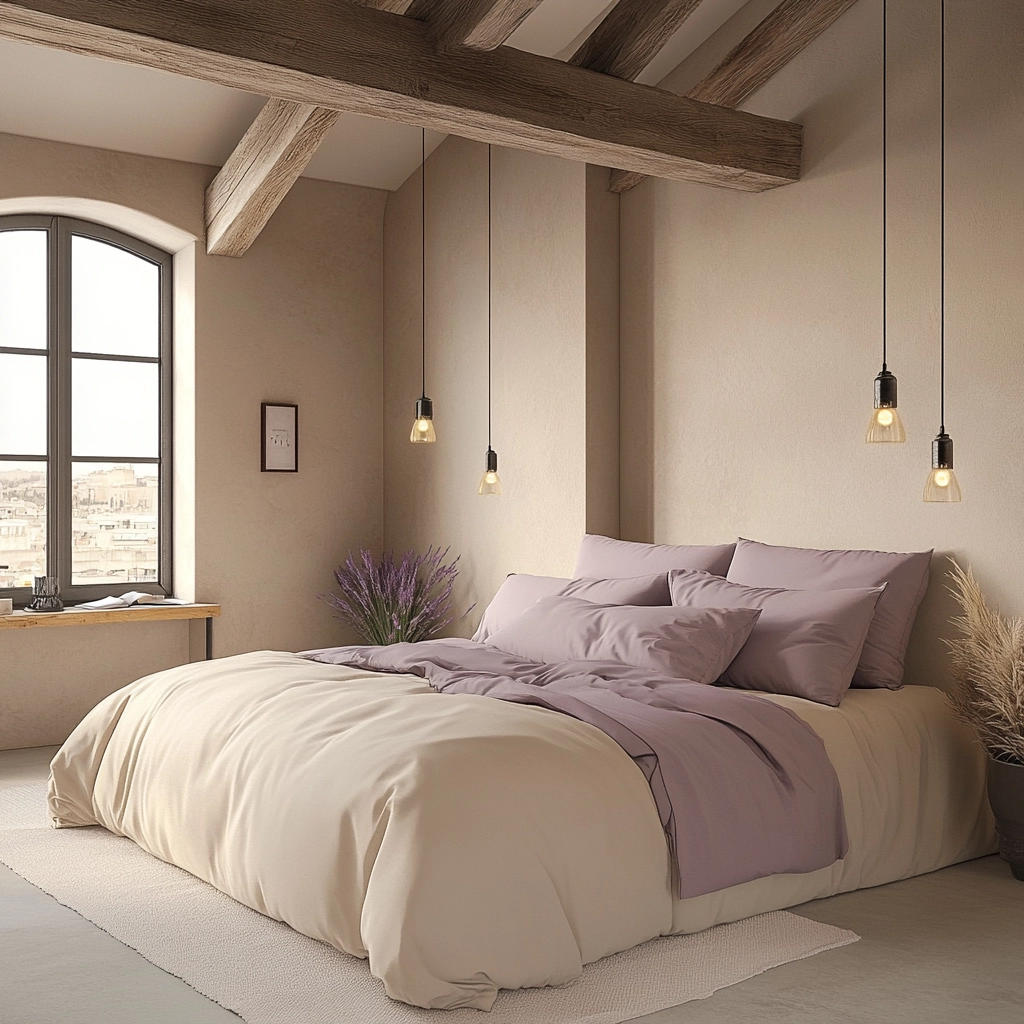 beige and lavender bedroom 55